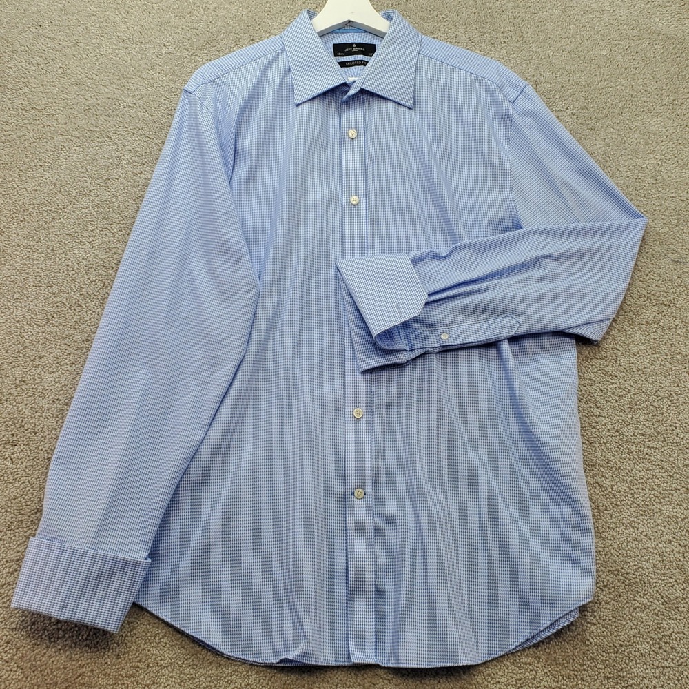 Jeff Banks London Mens Dress Shirt Tailored Fit Blue‎ Gingham Check Size  17in